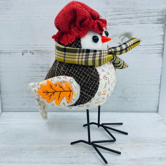 Fall Harvest Male Female Fabric Birds in Tophat Scarves Metal Legs/Feet - Picture 4 of 9